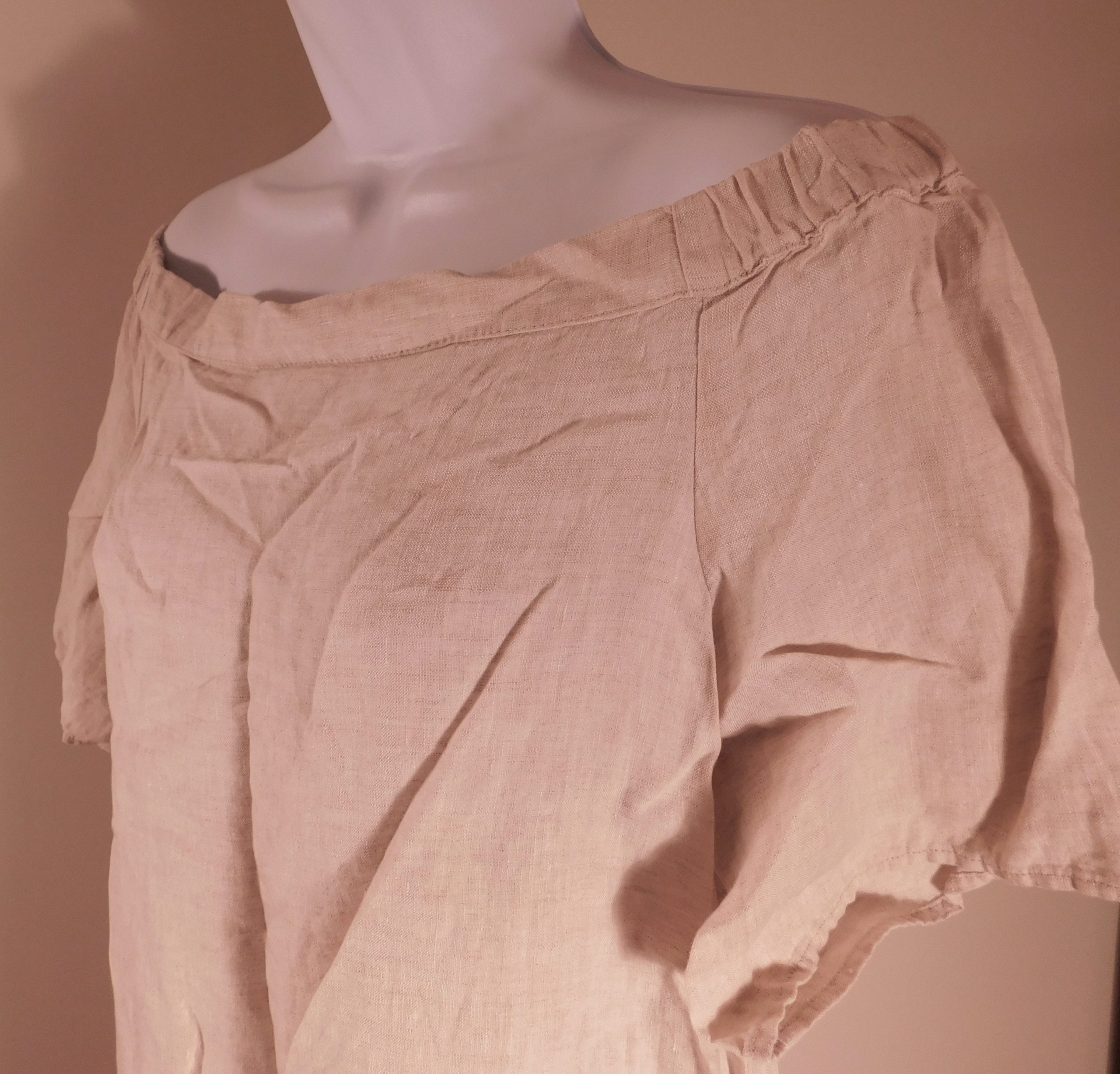 FINLEY Women's Tan Short Sleeve Off The Shoulder Linen Dress Sz S ($260) - Image 3