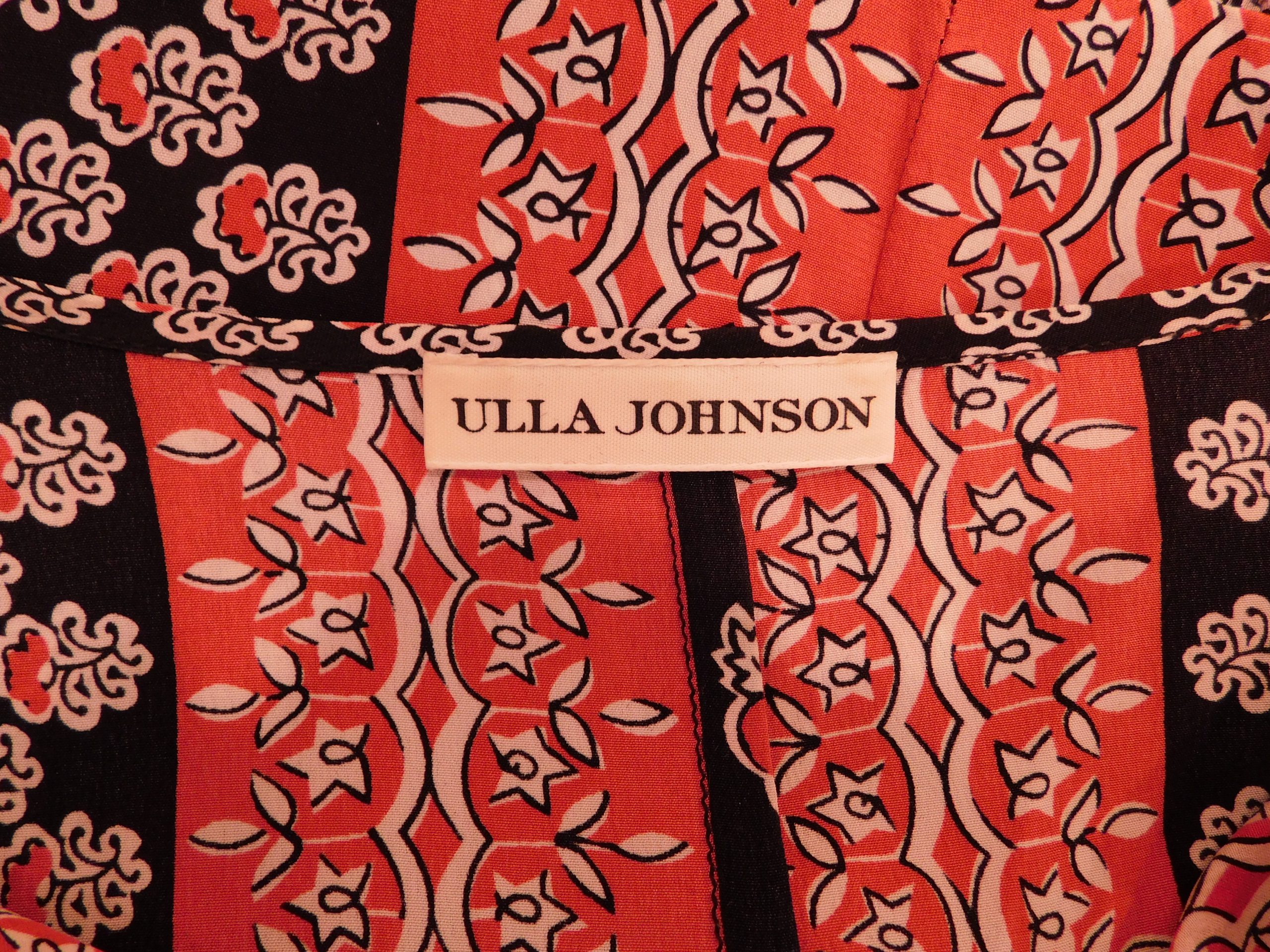 ULLA JOHNSON Women's Black Indian Floral Bazaar V-Neck Silk Long Sleeve Dress Sz 6 ($445) - Image 6