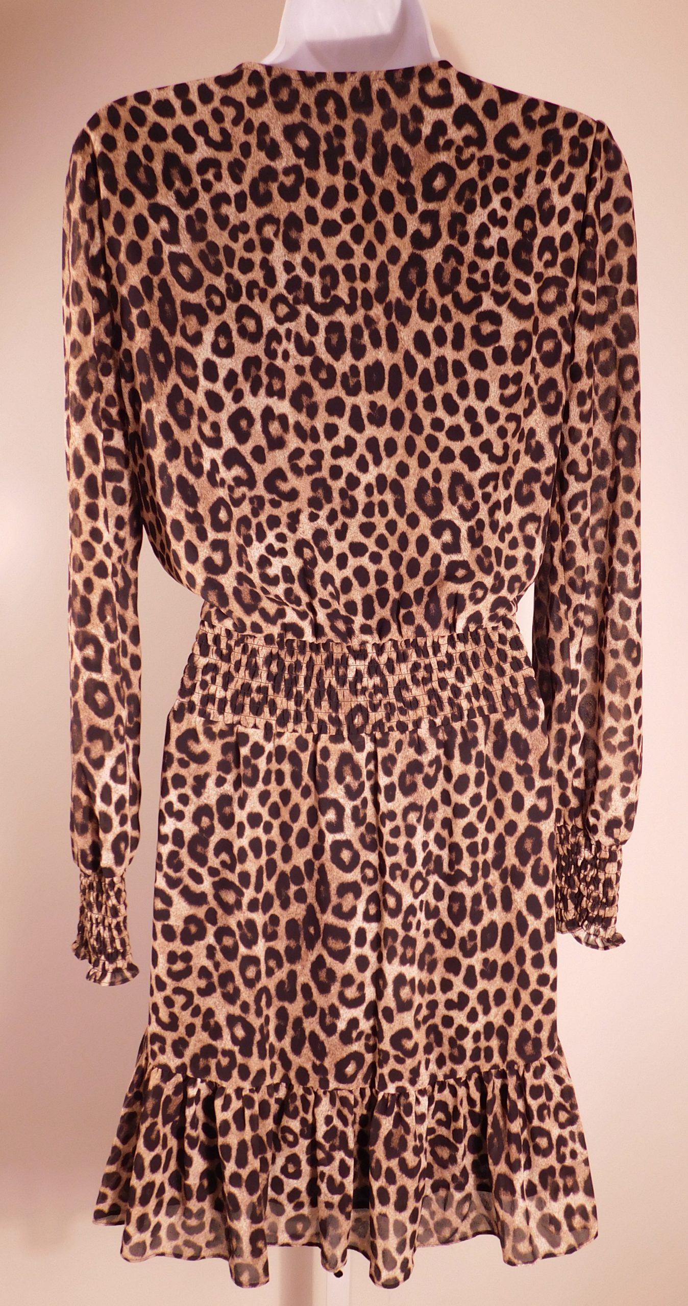 MICHAEL MICHAEL KORS Women's Animal Print Smocked Waist A Line V-Neck Long Sleeve Dress Sz M - Image 5
