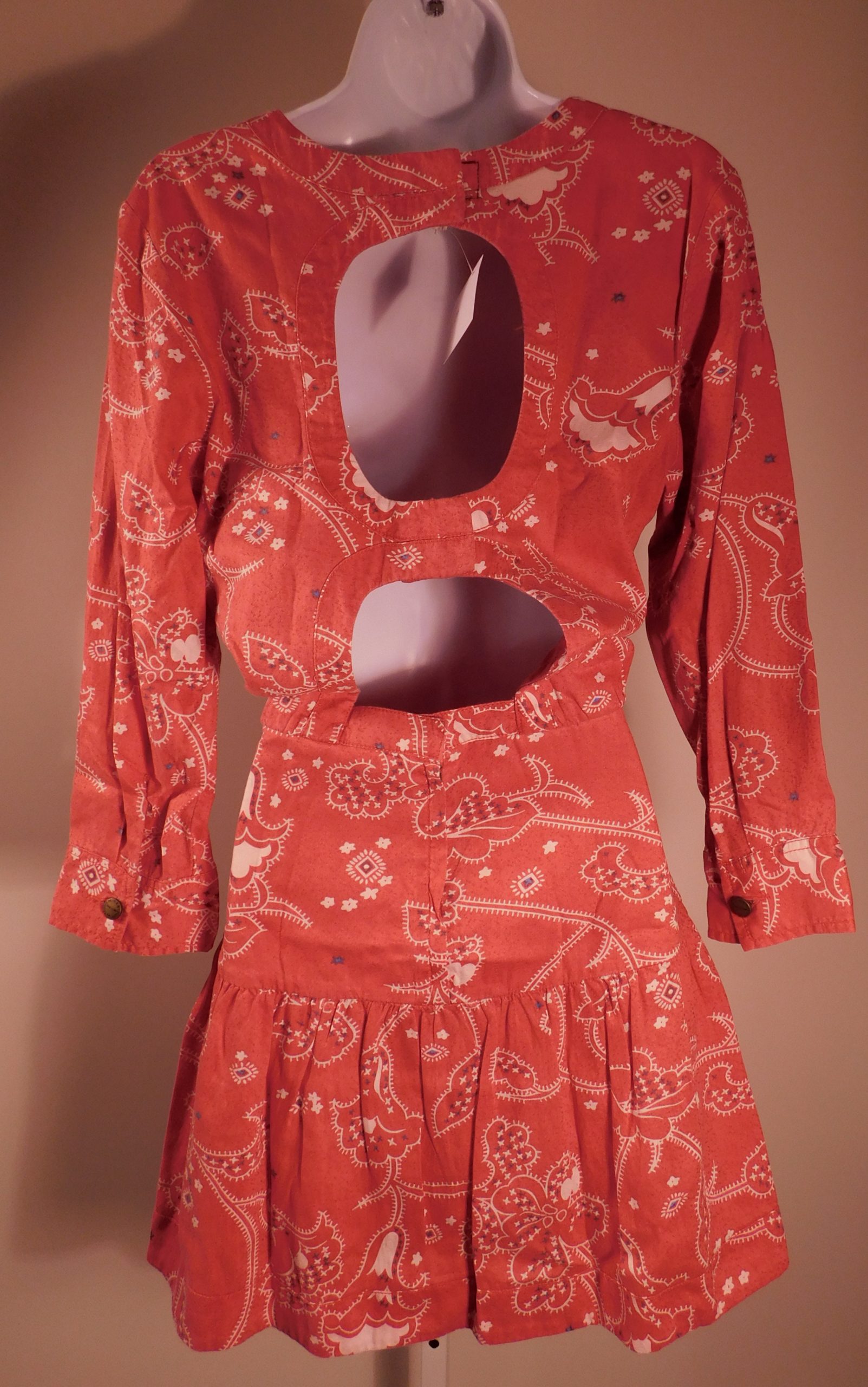 CURRENT/ELLIOTT Women's Red Floral Long Sleeve Open Back Dress Sz 2 - Image 5