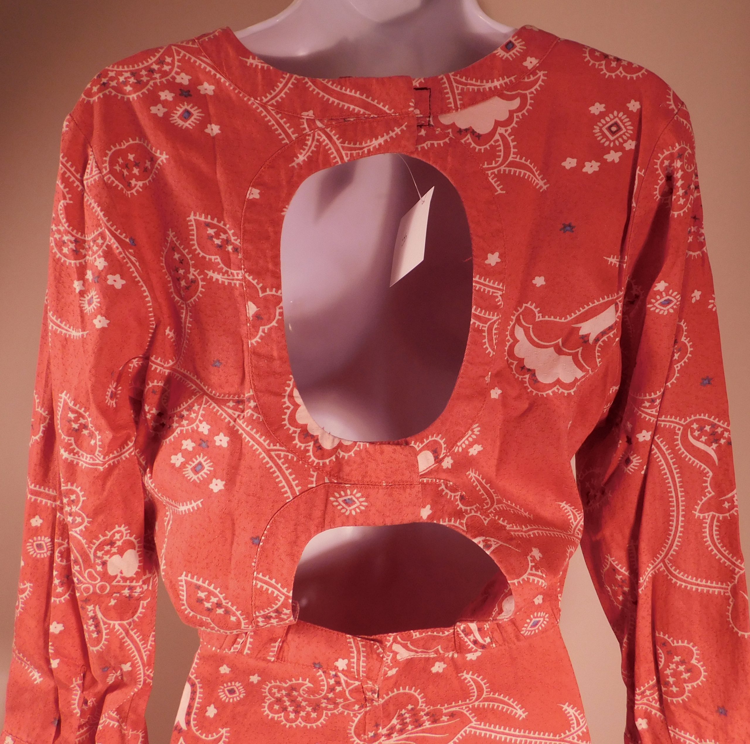 CURRENT/ELLIOTT Women's Red Floral Long Sleeve Open Back Dress Sz 2 - Image 7