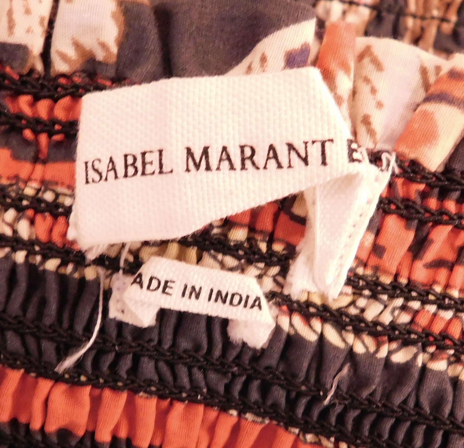 ISABEL MARANT ETOILE Women's Black Orange Paisley Smocked Waist Naomi Tiered Ruffle Skirt Sz 42 ($295) - Image 5