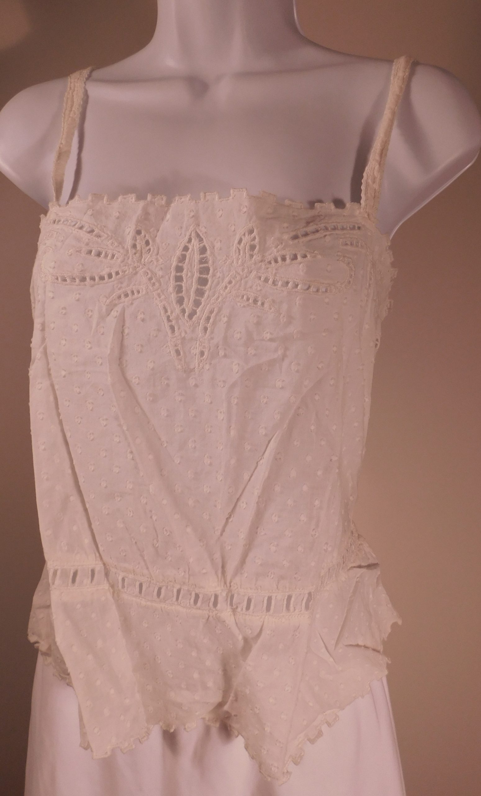 THE KOOPLES Women's Ivory Cotton Dobby Broderie Anglaise Embroidered Tank Top Blouse Sz M - Image 3