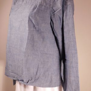 J CREW Women's Chambray Blue Button Shoulder Funnel Neck Long Sleeve Top Blouse Sz 6