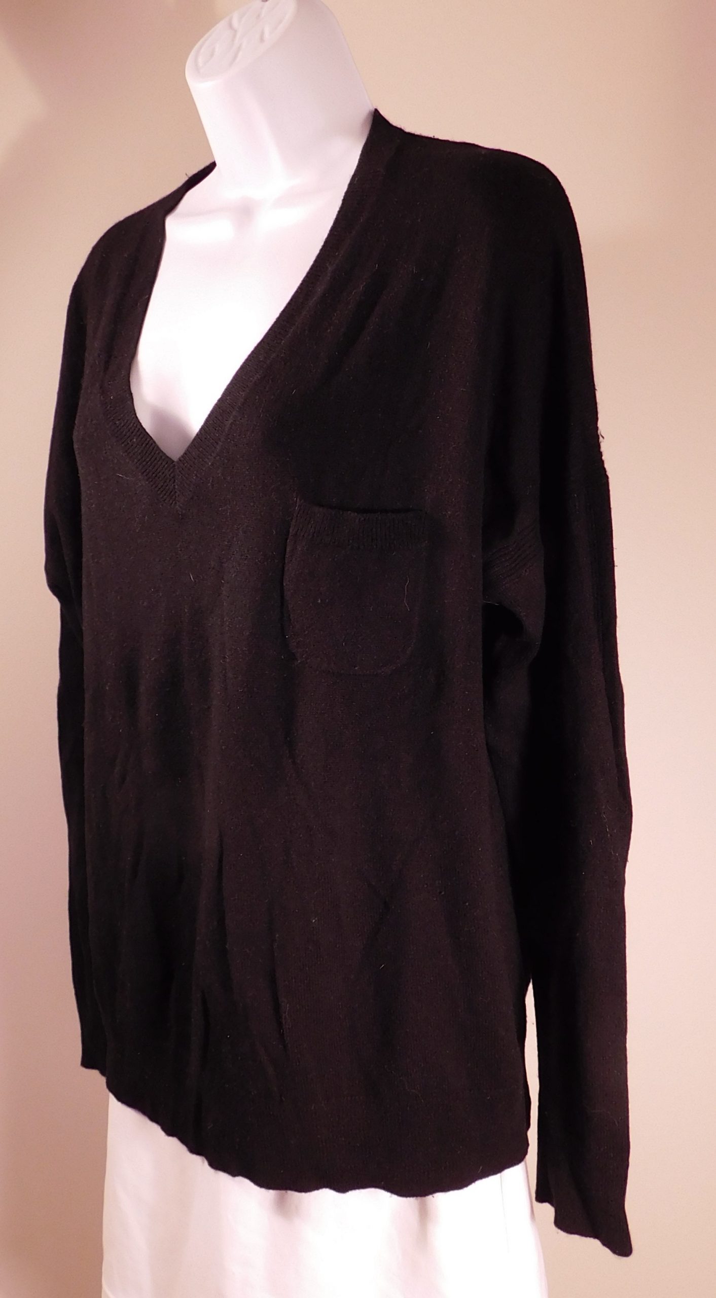 J CREW COLLECTION ITALIAN CASHMERE Women's Black V-Neck Boxy Sweater Sz L ($198)