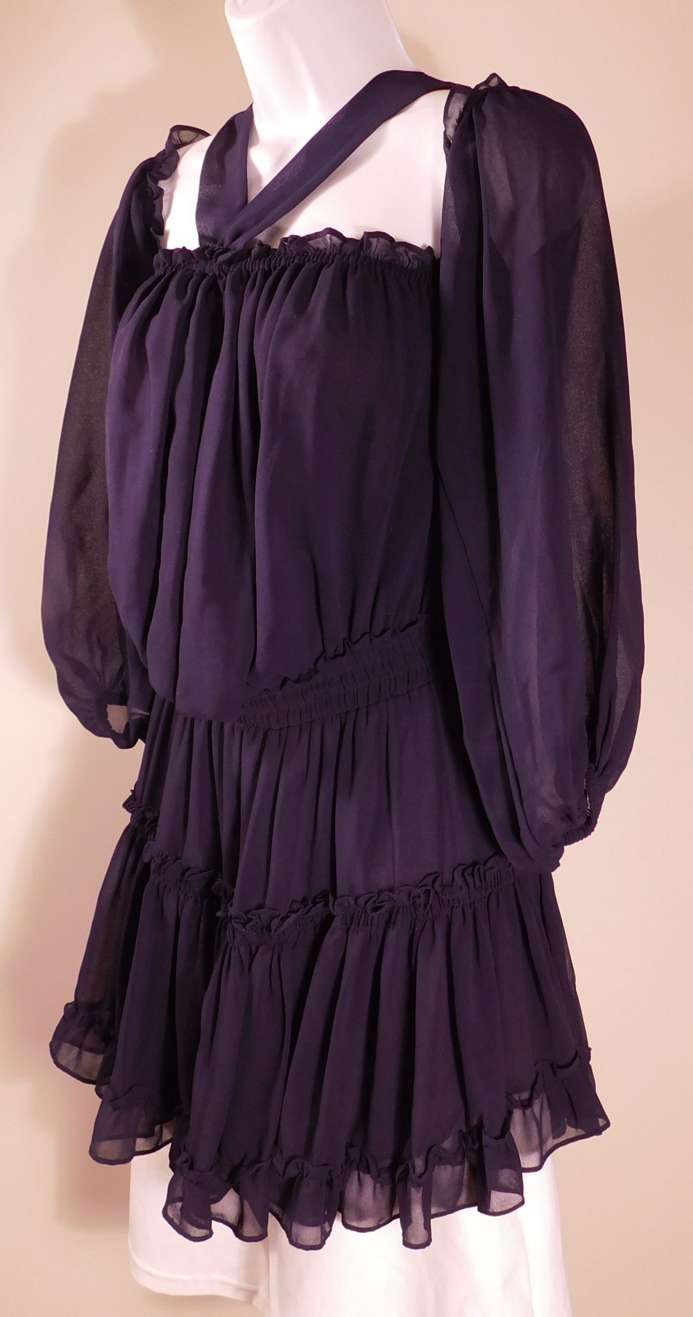 MISA LOS ANGELES Women's Midnight Blue Off The Shoulder Long Sleeved Tiered Dress Sz S $260