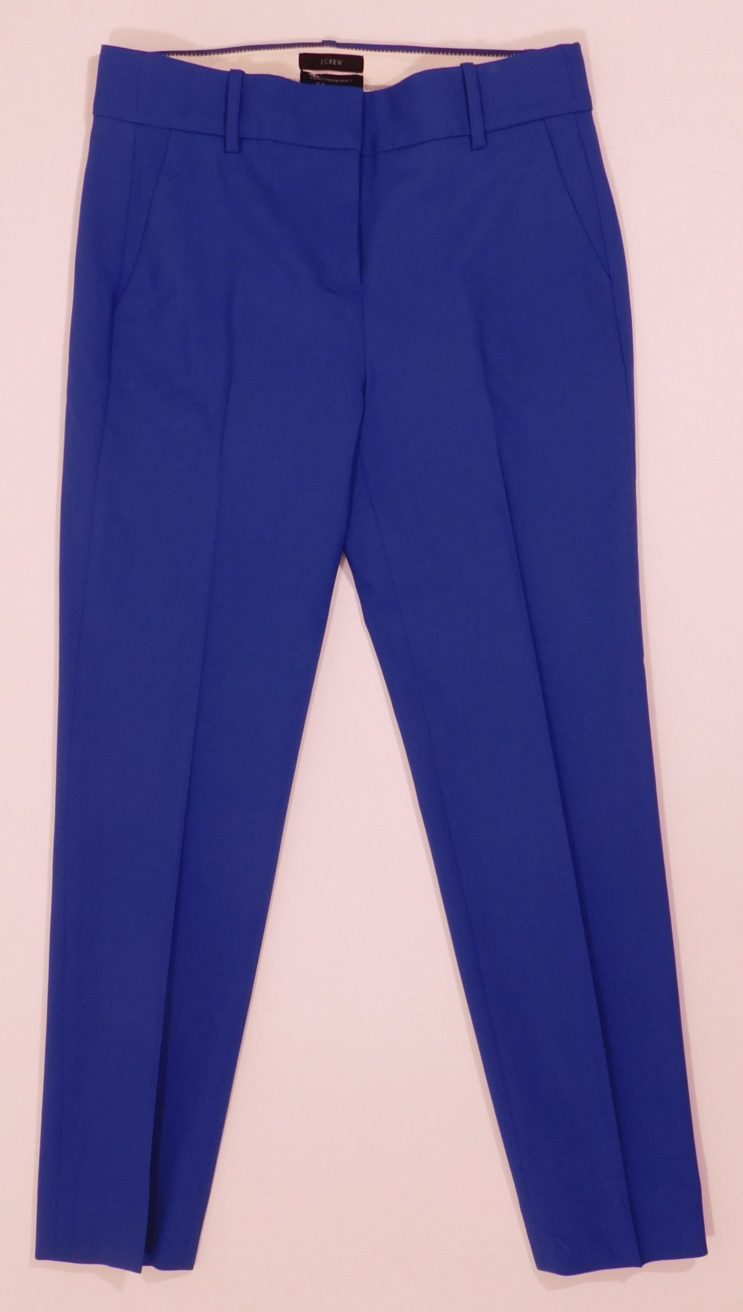 J CREW TOLLENGO 1900 Women's Blue Italian Stretch Wool Flat Front Cropped Pant Sz 2 - Image 3