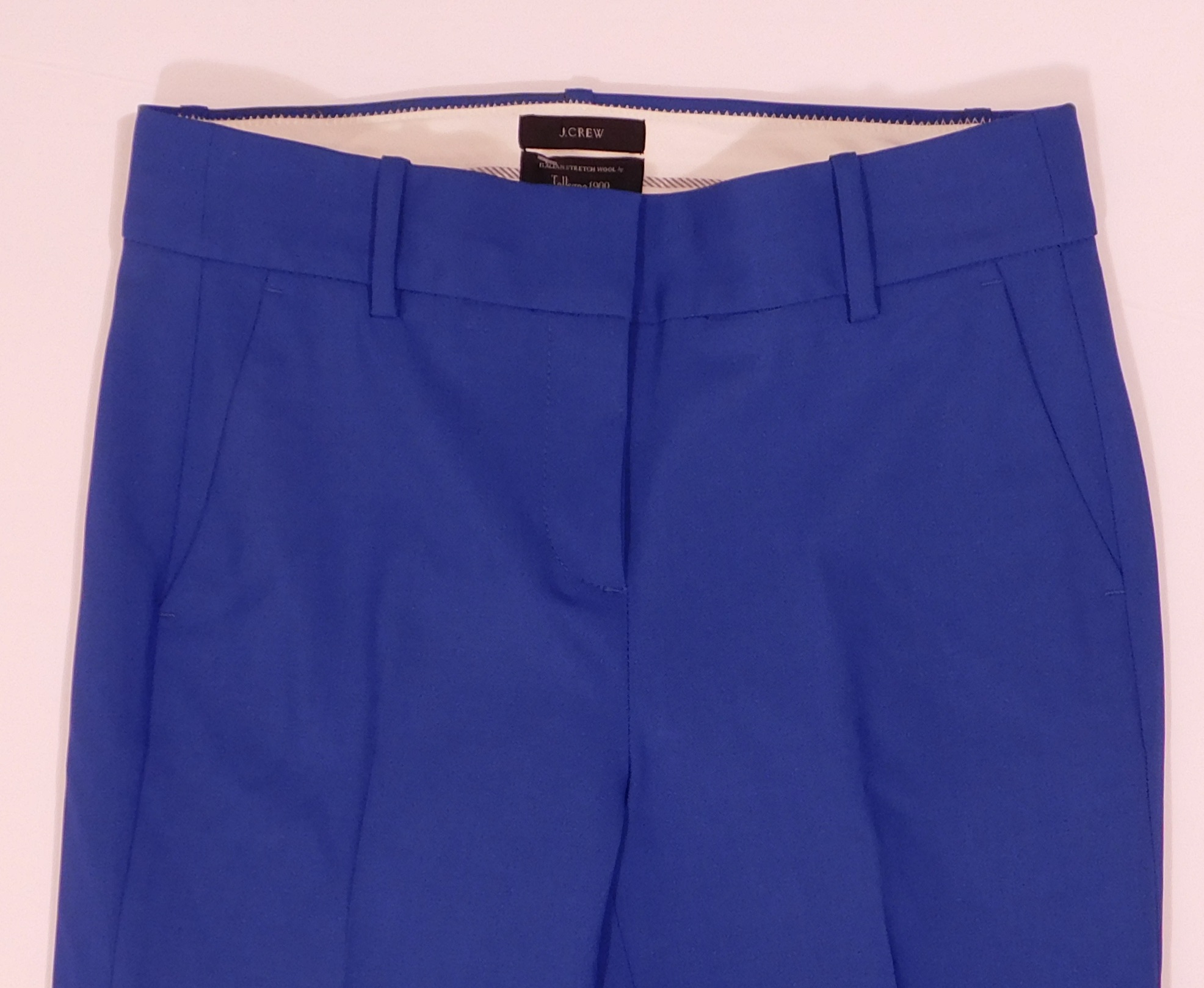 J CREW TOLLENGO 1900 Women's Blue Italian Stretch Wool Flat Front Cropped Pant Sz 2 - Image 4