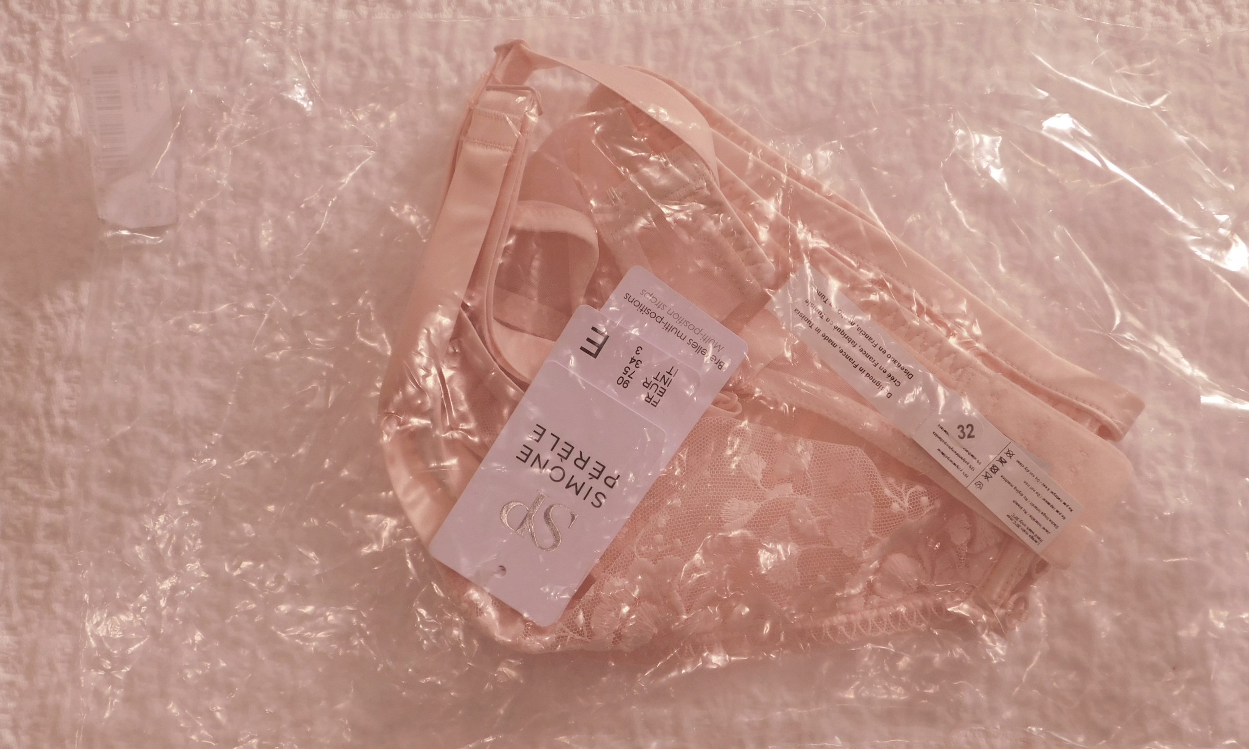 SIMONE PERELE NWT Women's Petal Powder Pink Lace Orphee Sheer Plunge Underwire Multi Position Strap Bra Sz 34E ($120) - Image 6