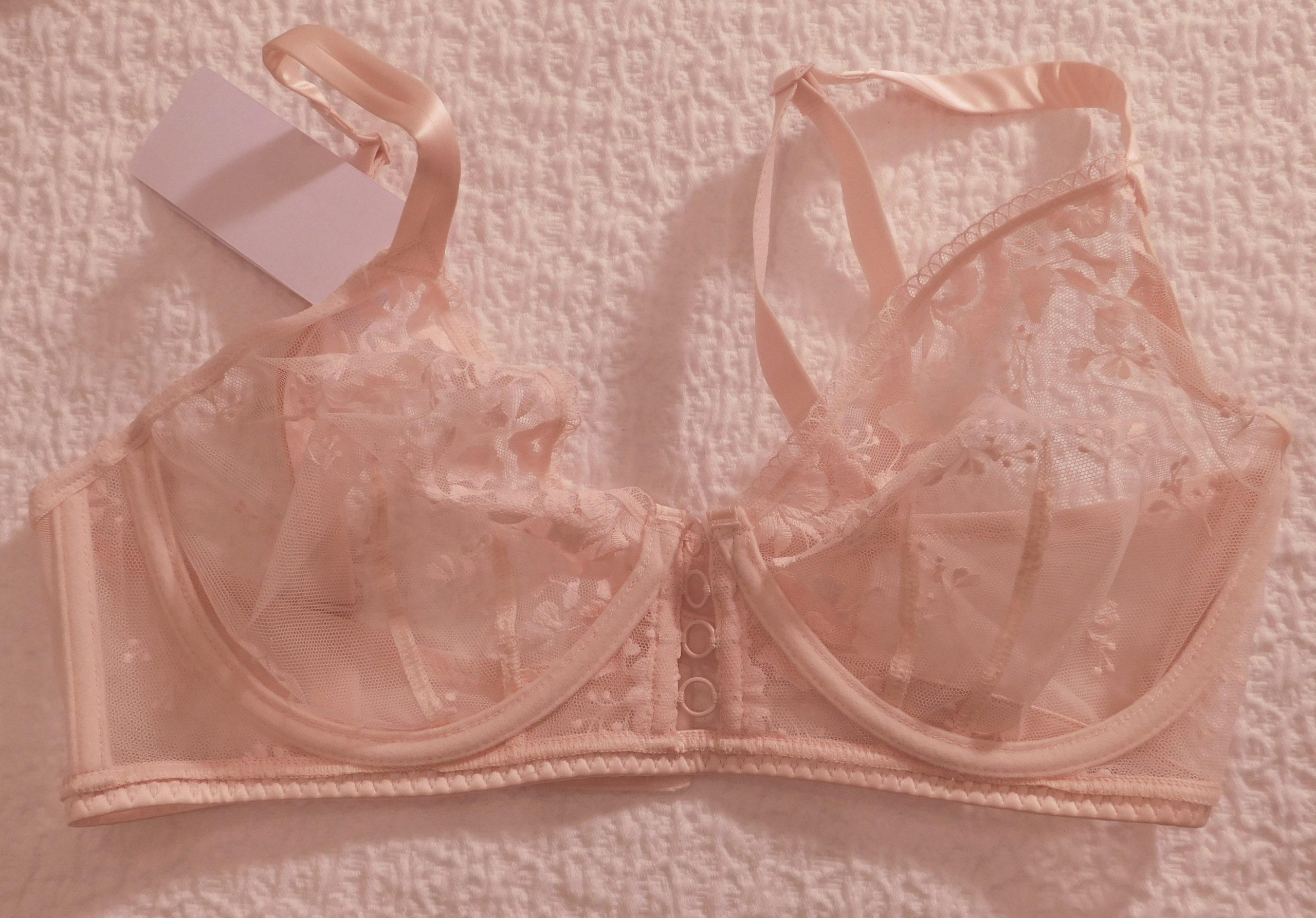 SIMONE PERELE NWT Women's Petal Powder Pink Lace Orphee Sheer Plunge Underwire Multi Position Strap Bra Sz 34E ($120)