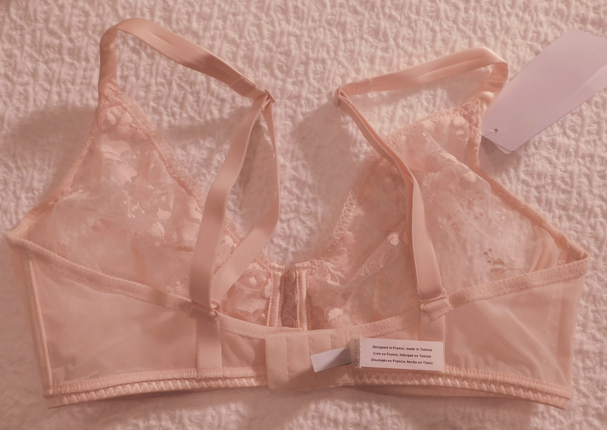 SIMONE PERELE NWT Women's Petal Powder Pink Lace Orphee Sheer Plunge Underwire Multi Position Strap Bra Sz 34E ($120) - Image 5
