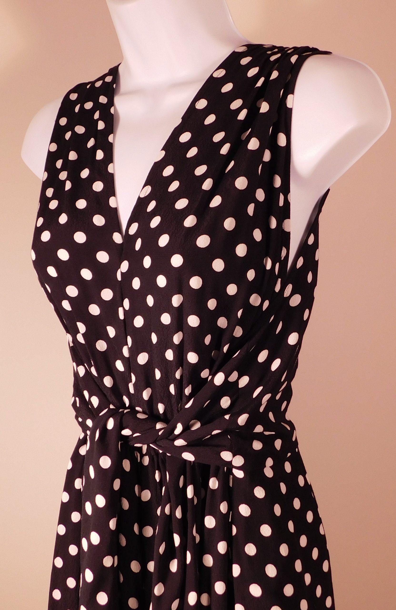 KATE SPADE NEW YORK Women's Black White Polka Dot Print V-Neck Jumpsuit Sz 6 - Image 3