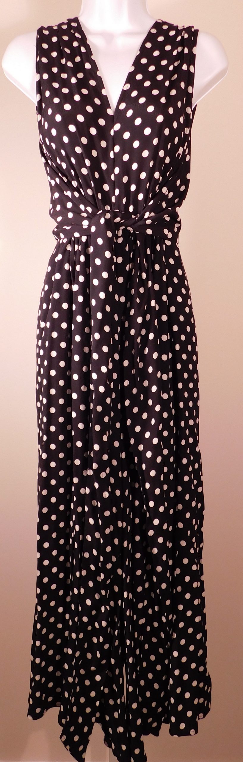KATE SPADE NEW YORK Women's Black White Polka Dot Print V-Neck Jumpsuit Sz 6 - Image 4