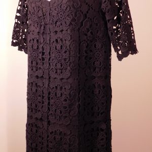 MASSIMO DUTTI Women's Black Crochet Overlay Short Sleeve V-Neck Dress 6