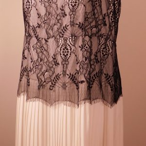 TRULY POPPY Women's Ivory W Black Lace Overlay Pleated Skirt Sleeveless Shift Dress Sz 8