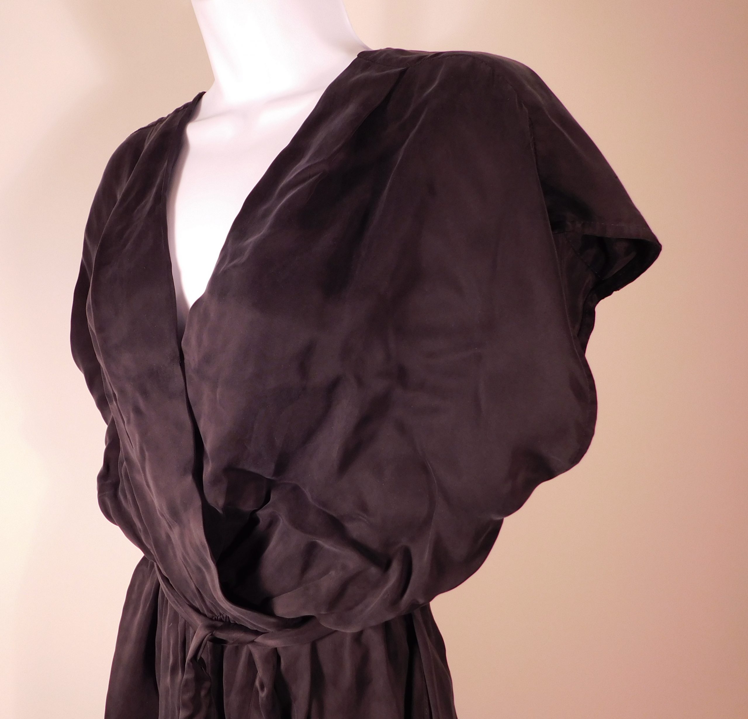 GREYLIN Women's Black Sueded Short Sleeve V-Neck Elastic Waist Self Tie Jumpsuit Sz MP - Image 3