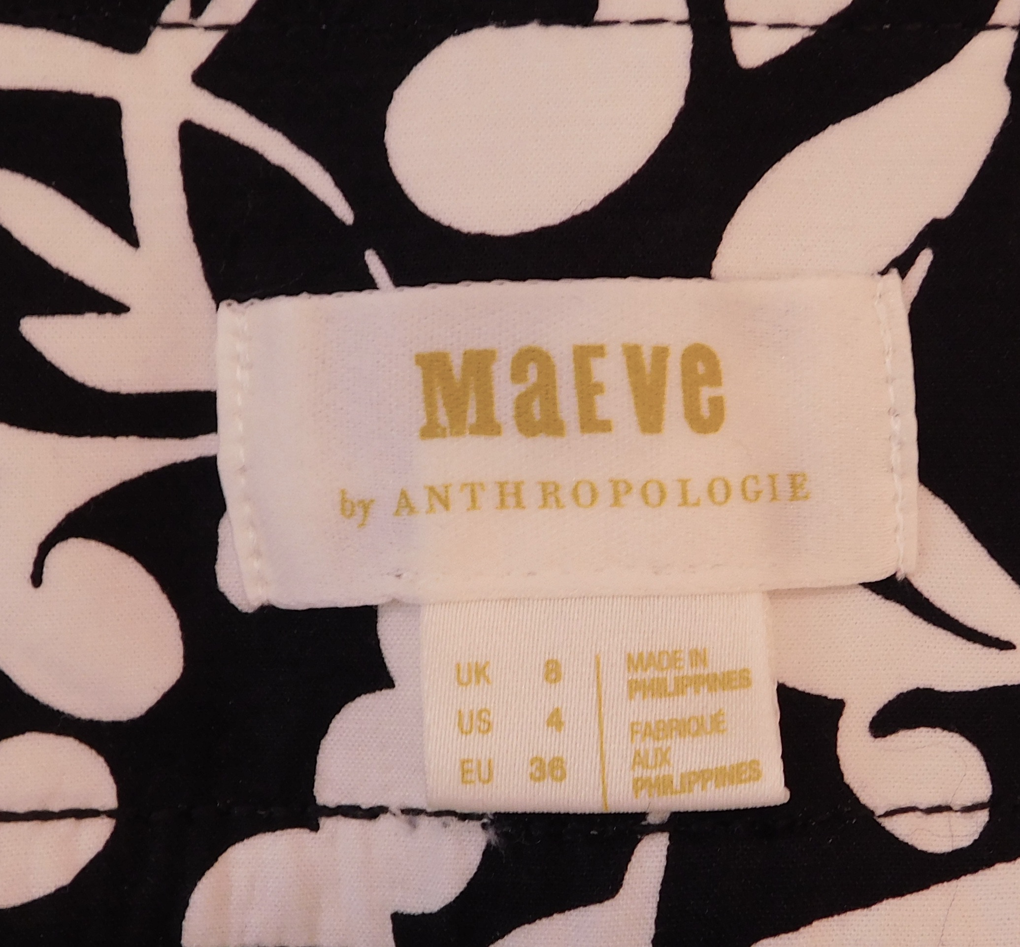 MAEVE BY ANTHROPOLOGIE Women's Black White Floral Cotton Stretch Cropped Pant Sz 4 - Image 7