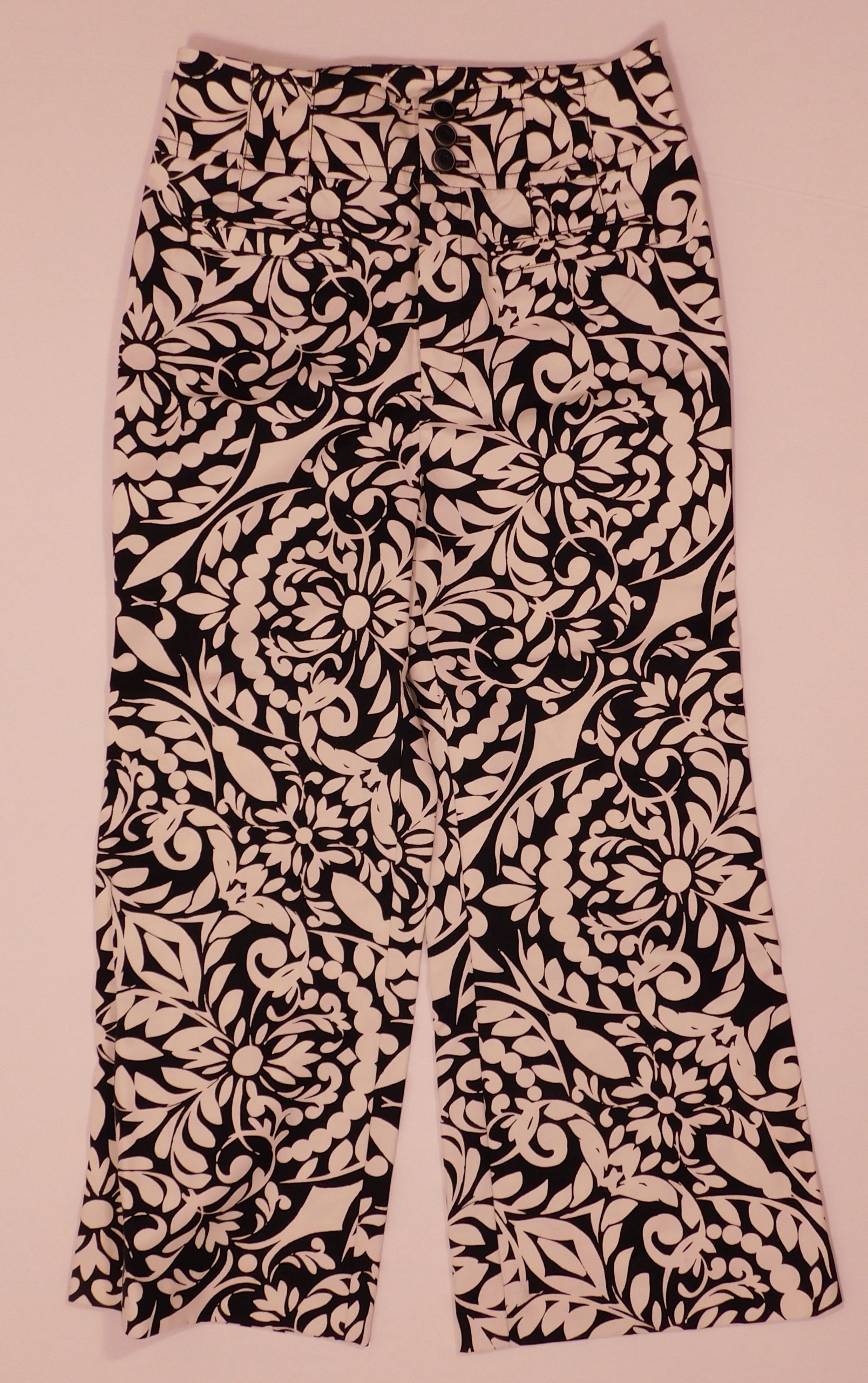 MAEVE BY ANTHROPOLOGIE Women's Black White Floral Cotton Stretch Cropped Pant Sz 4 - Image 3