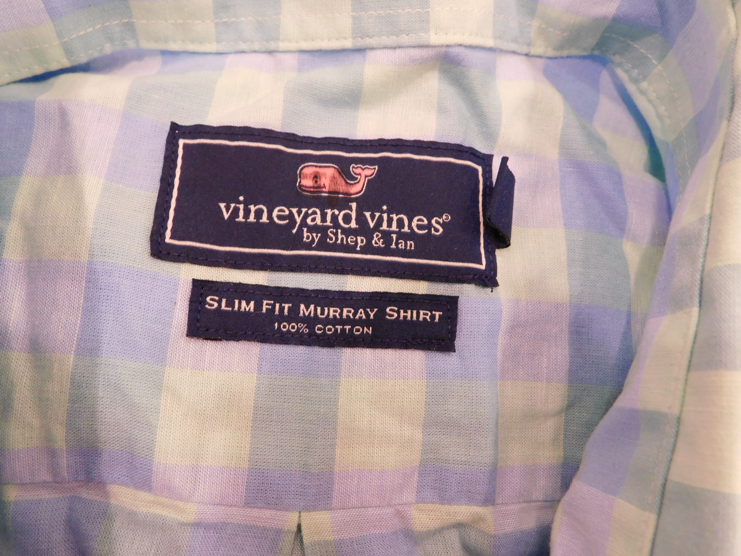 VINEYARD VINES Men's Sea Blue & Green Plaid Button Down Cotton Slim Fit Murray Shirt Sz M - Image 7