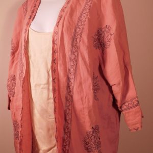 XCVI Women's Burnt Orange Embroidered Linen Cardigan Top Blouse Sz M
