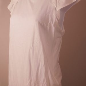 CURRENT AIR Women's White Ruffled Short Sleeve Scoop Neck Cotton Blend T-Shirt Blouse Sz S