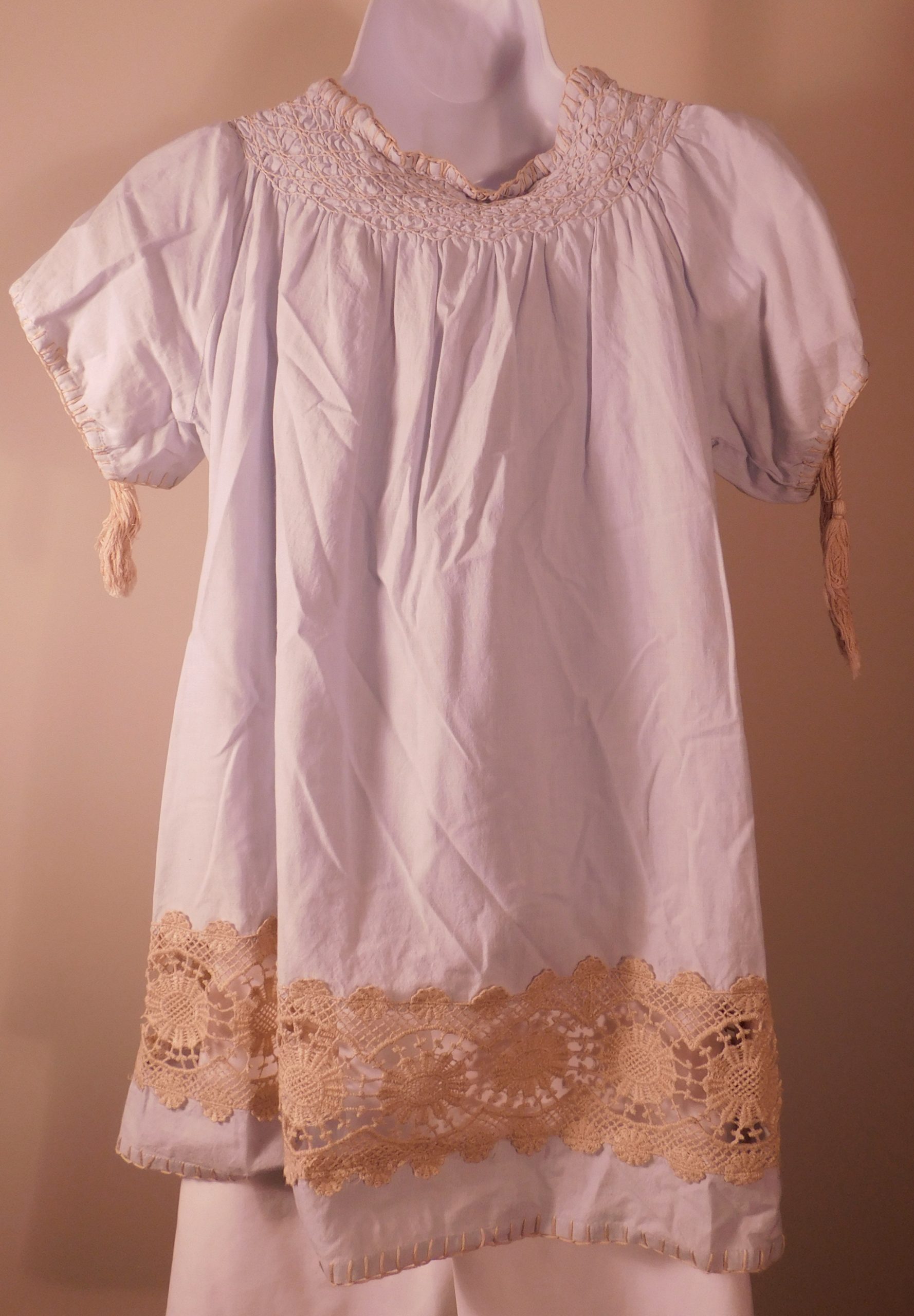 ROSE AND ROSE Women's Blue Embroidered Cotton Crochet Trim Short Sleeve Tunic Blouse Sz S ($298) - Image 7