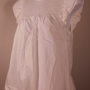 OTHILIA BY ANTHROPOLOGIE NWT Women's White High Ruffle Neck Smocked Chest Short Sleeve Cotton Blouse Sz S ($148)