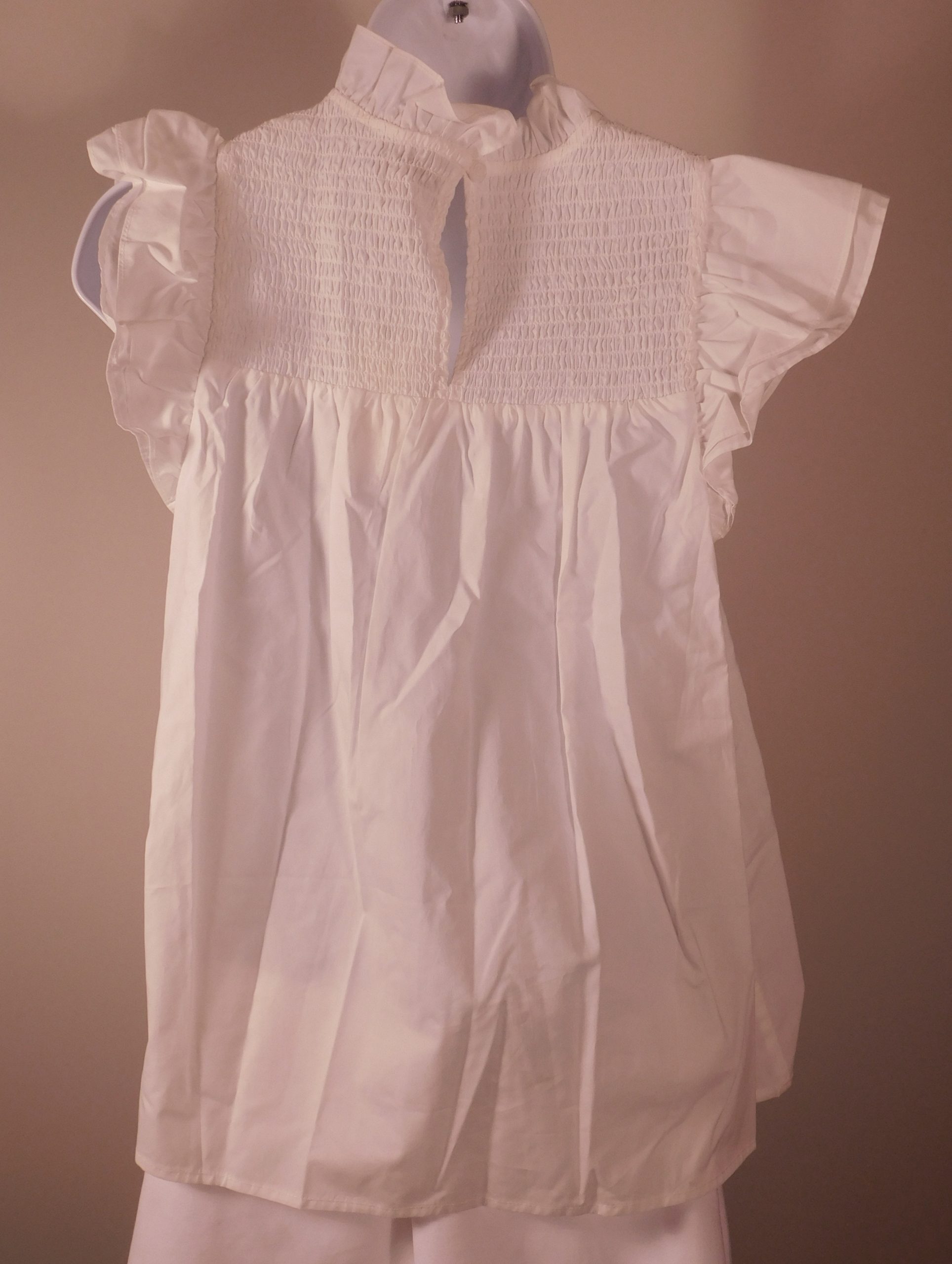 OTHILIA BY ANTHROPOLOGIE NWT Women's White High Ruffle Neck Smocked Chest Short Sleeve Cotton Blouse Sz S ($148) - Image 5