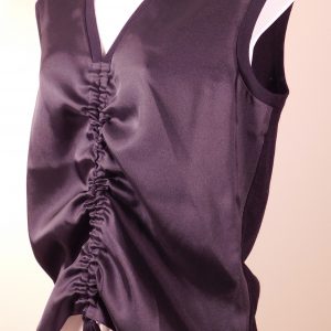 TED BAKER Women's Midnight Blue Sleeveless Satin Front Knit Trim & Back V-Neck Blouse Sz 2