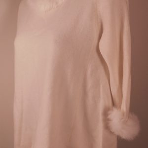 CORTLAND PARK Women's Ivory Faux Fur Trim Cashmere Long Sleeve Sweater Sz S ($345)