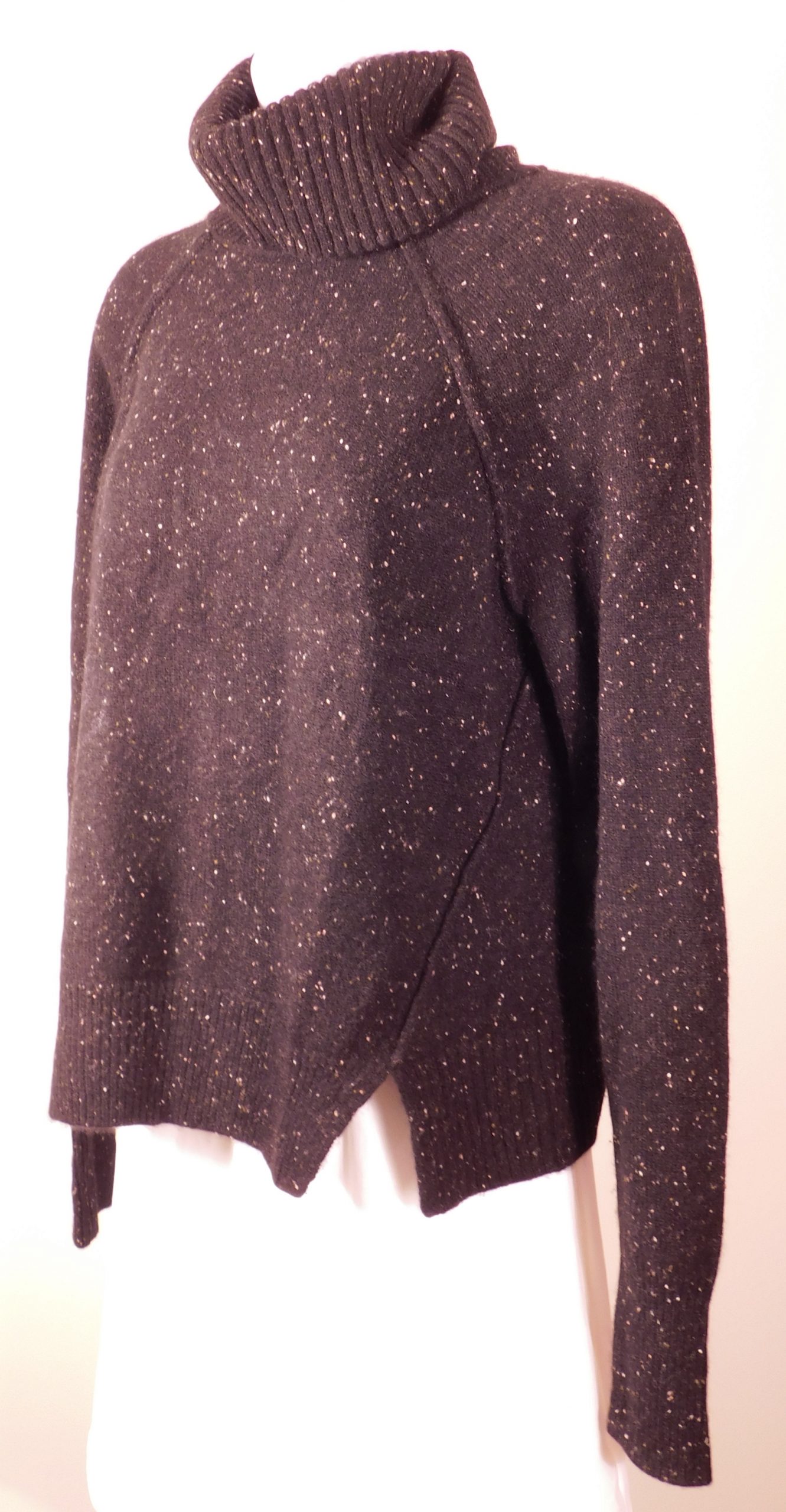 ME+EM Women's Black Speckled Cashmere Removable Neck Long Sleeve Sweater Sz S ($395)