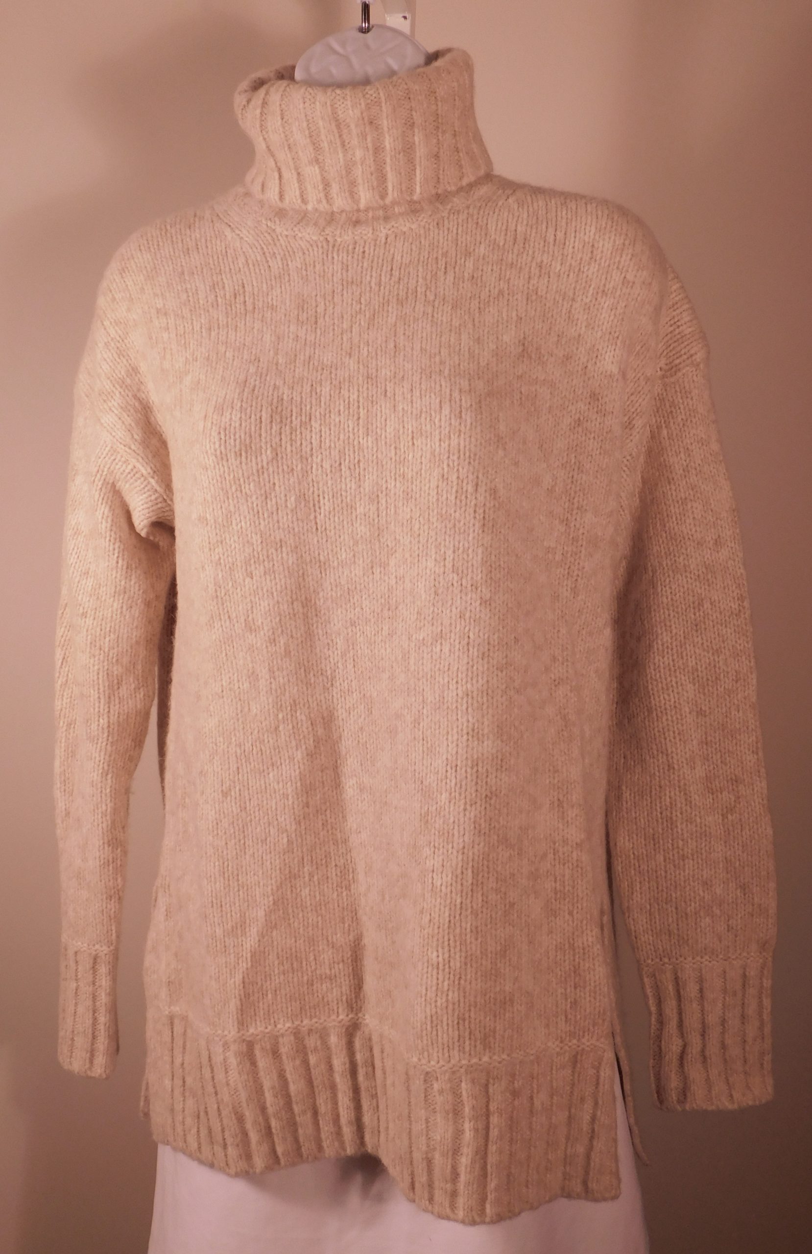 EVERLANE Women's Heather Oatmeal Wool Blend Turtleneck Sweater Sz XS - Image 5