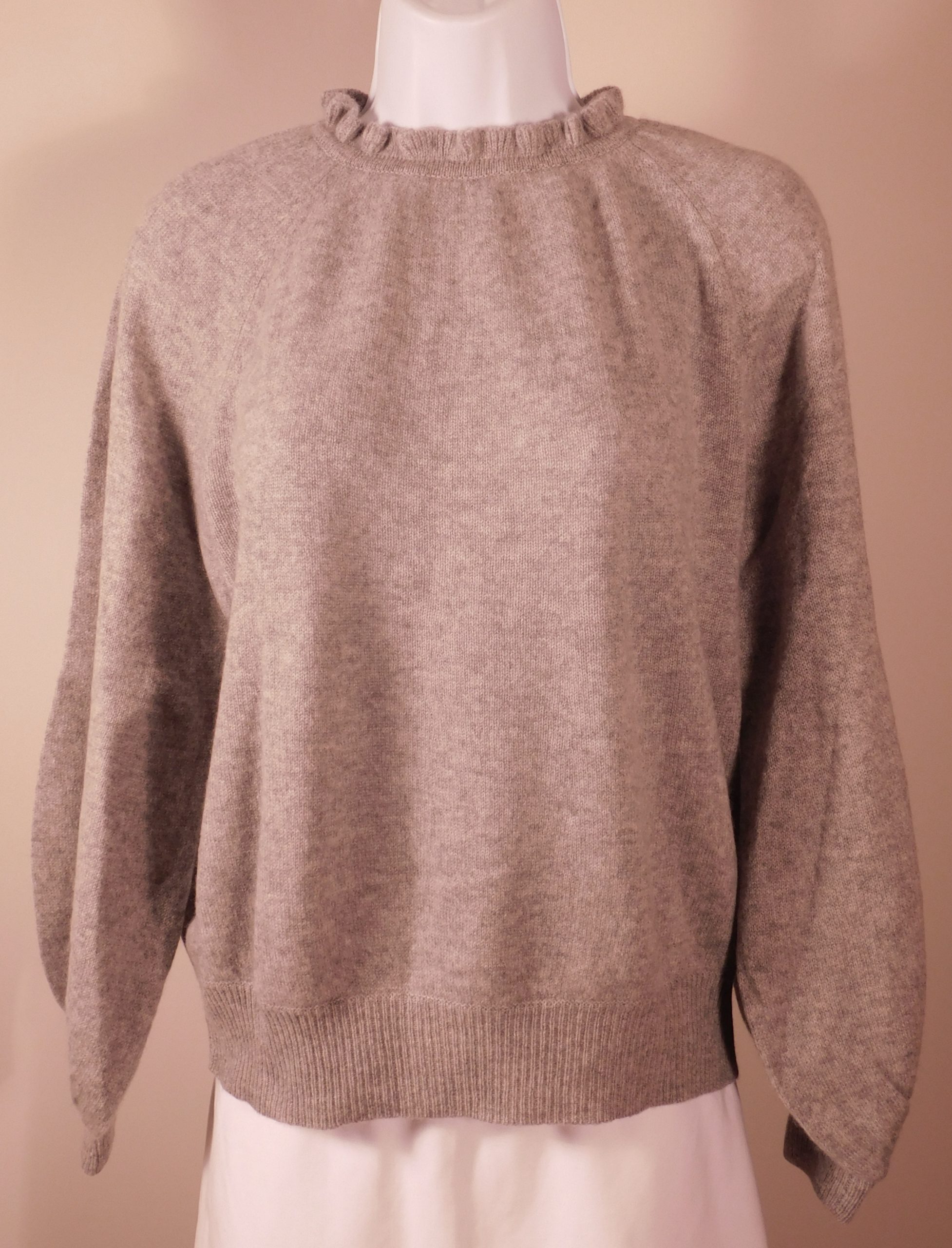 FRAME Women's Gray Cashmere Ruffle Neck Long Sleeve Josephine Sweater Sz S ($398) - Image 4
