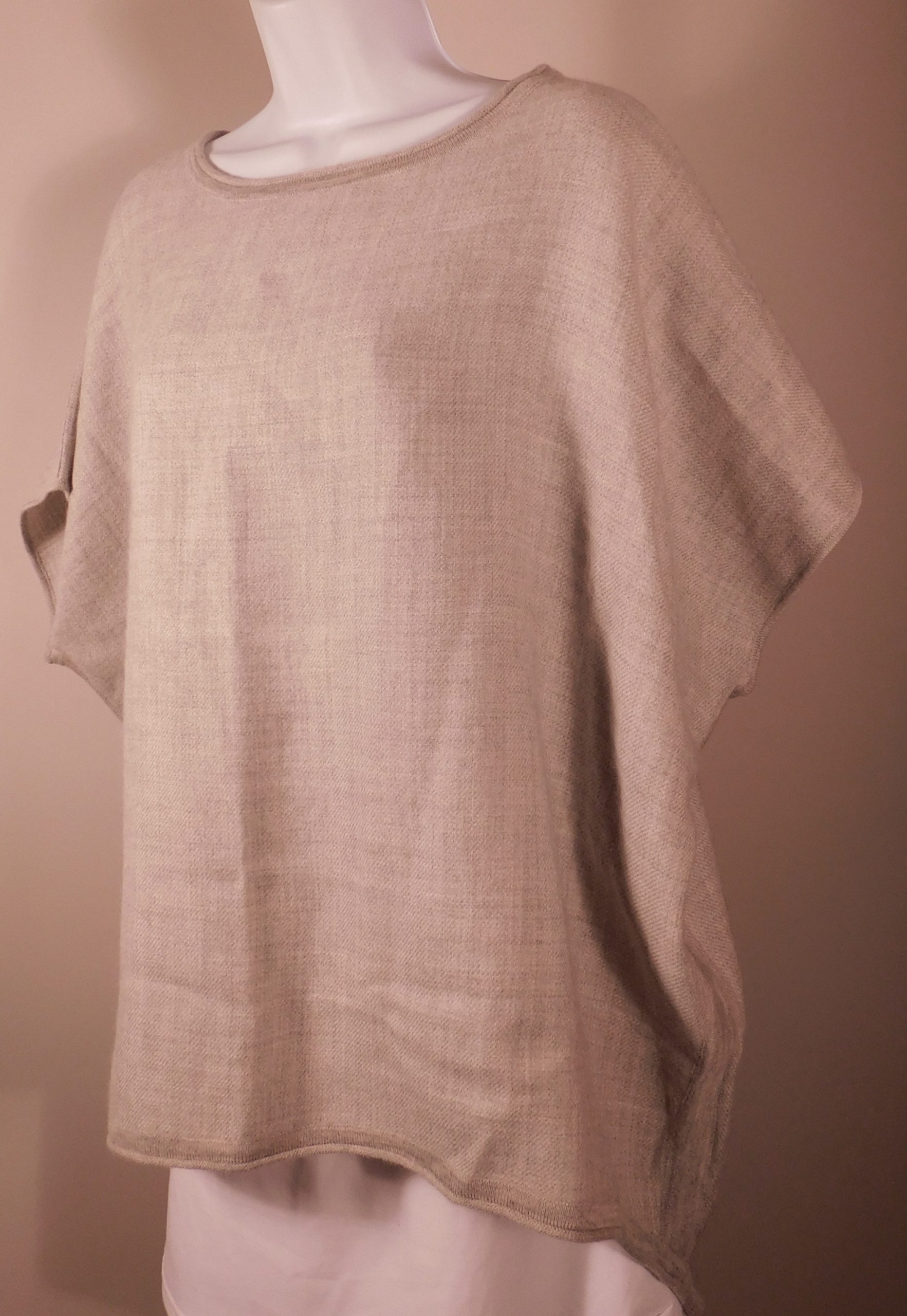 CUYANA Women's Light Heather Gray Short Sleeve Boxy Scoop Neck Baby Alpaca Soft Knit Sweater Sz OS