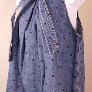 ULLA JOHNSON NWT Women's Blue Polka Dot Sleeveless High Neck W Tie Tunic Blouse Sz 6 ($295)