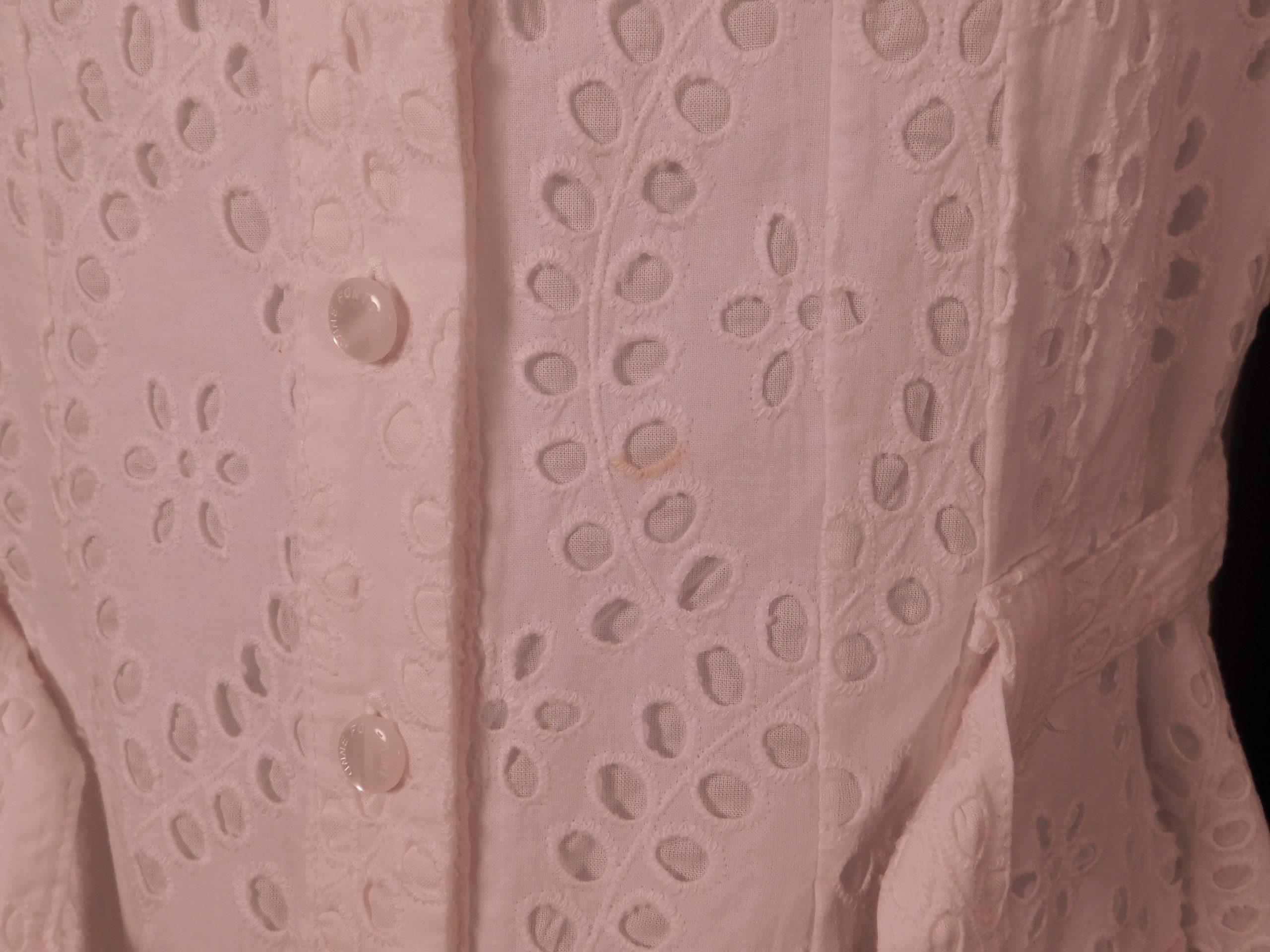 ANNE FONTAINE Women's White Eyelet V-Neck Short Sleeve Button Front Self Belt Melodie Dress Sz 42 ($715) - Image 7