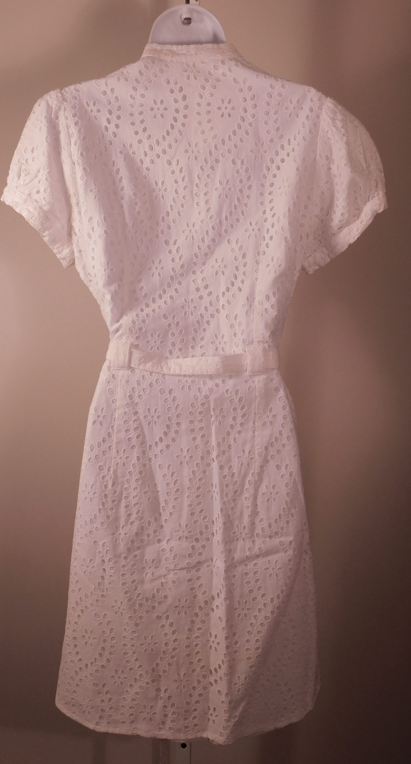 ANNE FONTAINE Women's White Eyelet V-Neck Short Sleeve Button Front Self Belt Melodie Dress Sz 42 ($715) - Image 5