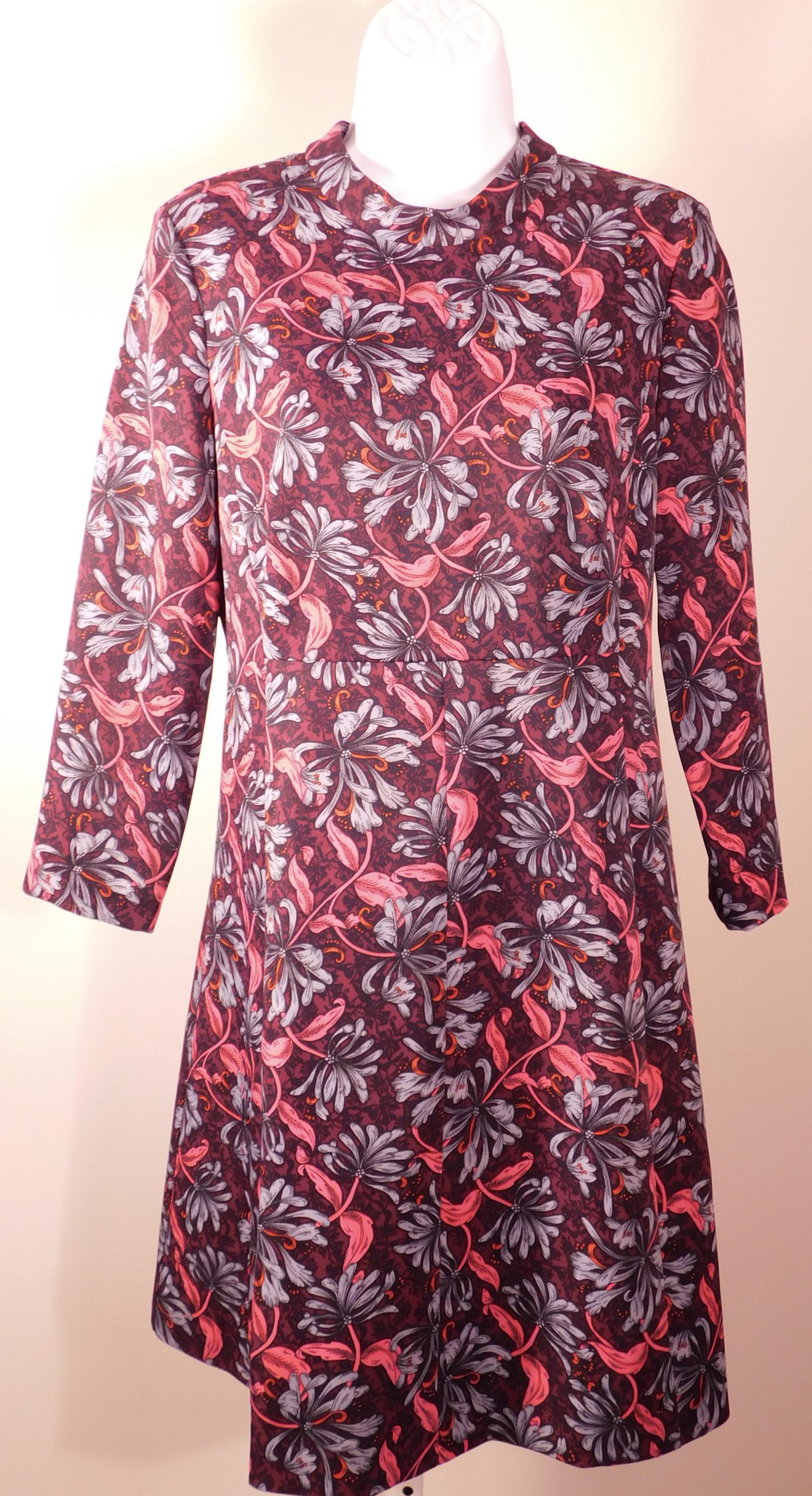 REBECCA TAYLOR Women's Multi Floral Mock Neck V-Back Long Sleeves Sheath Dress Sz 6 - Image 4