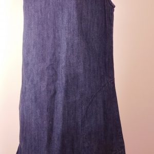 GAP Women's Dark Wash Blue Cotton Denim Sleeveless High Neck Unfinished Hem Shift Dress Sz S
