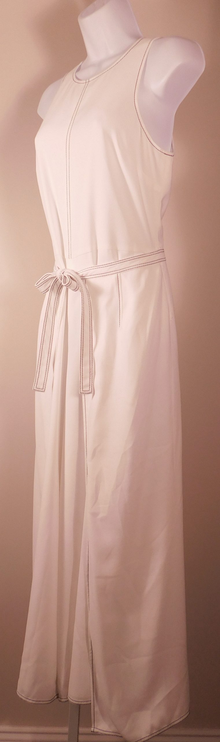 JOIE Women's White W Black Top Stitching Sleeveless Scoop Neck Belted Wide Cropped Leg Jump Suit Sz 6 ($348)