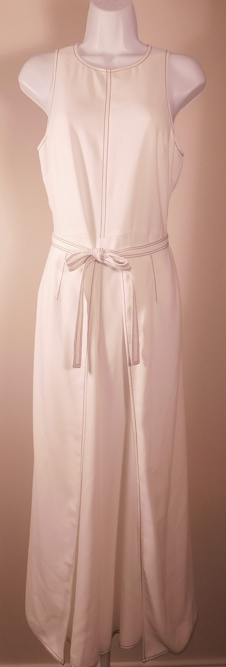 JOIE Women's White W Black Top Stitching Sleeveless Scoop Neck Belted Wide Cropped Leg Jump Suit Sz 6 ($348) - Image 5