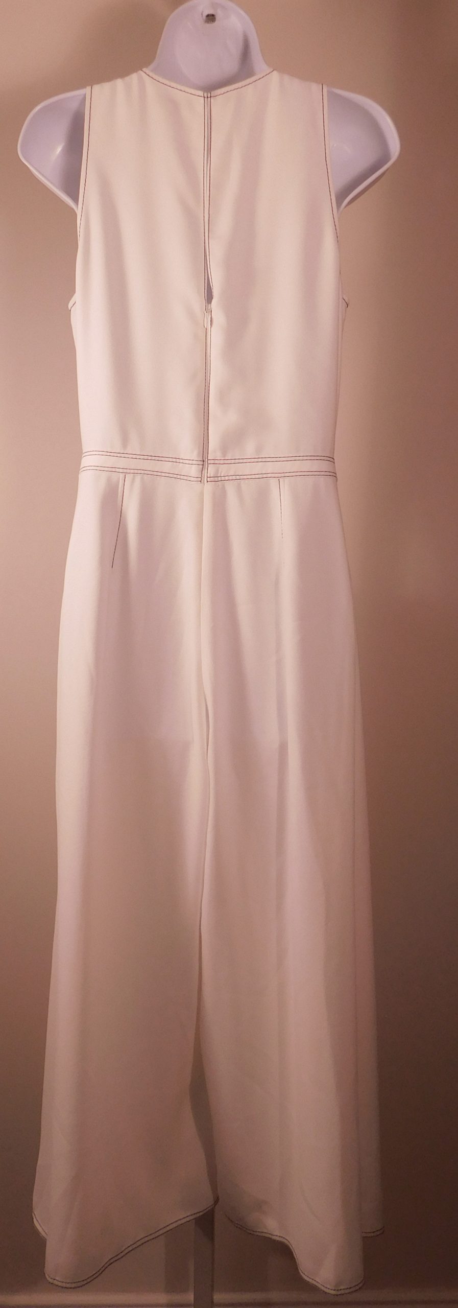 JOIE Women's White W Black Top Stitching Sleeveless Scoop Neck Belted Wide Cropped Leg Jump Suit Sz 6 ($348) - Image 6