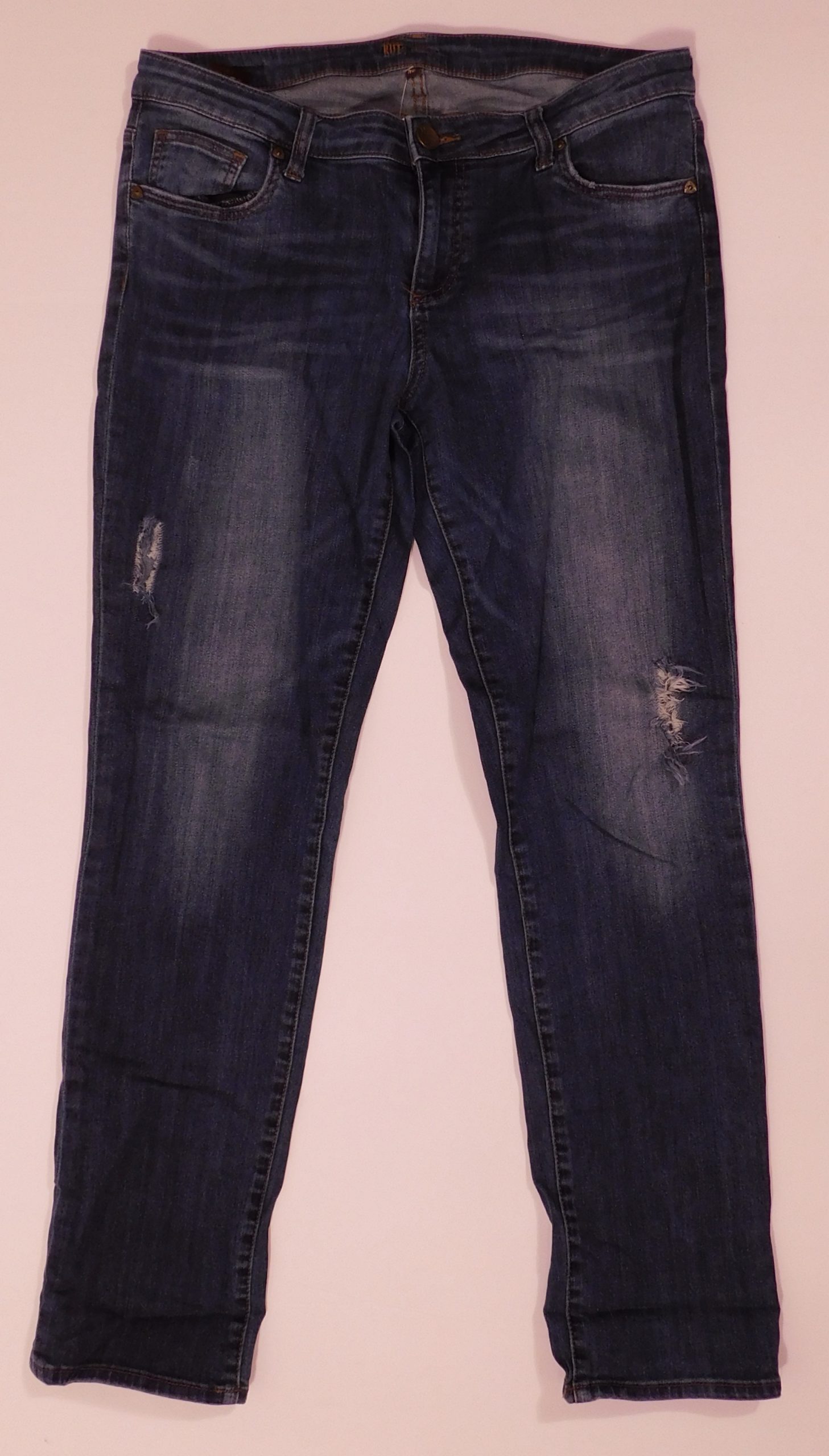 KUT FROM THE SAME KLOTH Women's Medium Wash Blue Cotton Stretch Straight Leg Distressed Jean Sz 10 - Image 3