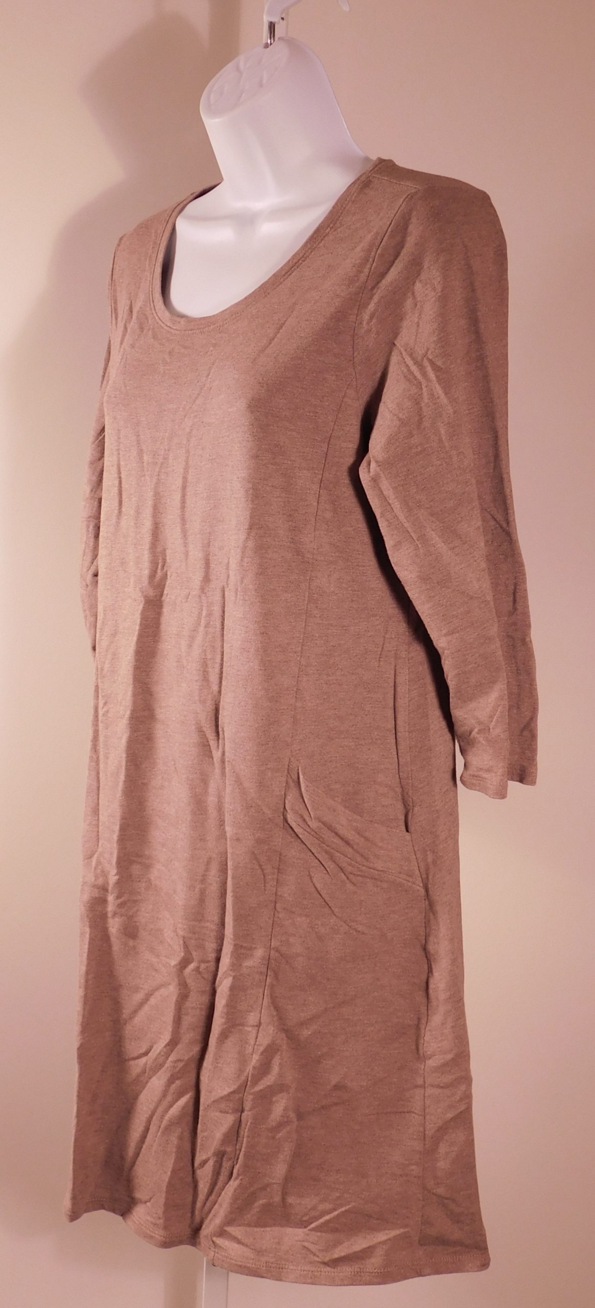 PURE JILL BY JJILL Women's Heathered Brown 3/4 Sleeve Scoop Neck Jersey Knit Dress Sz M