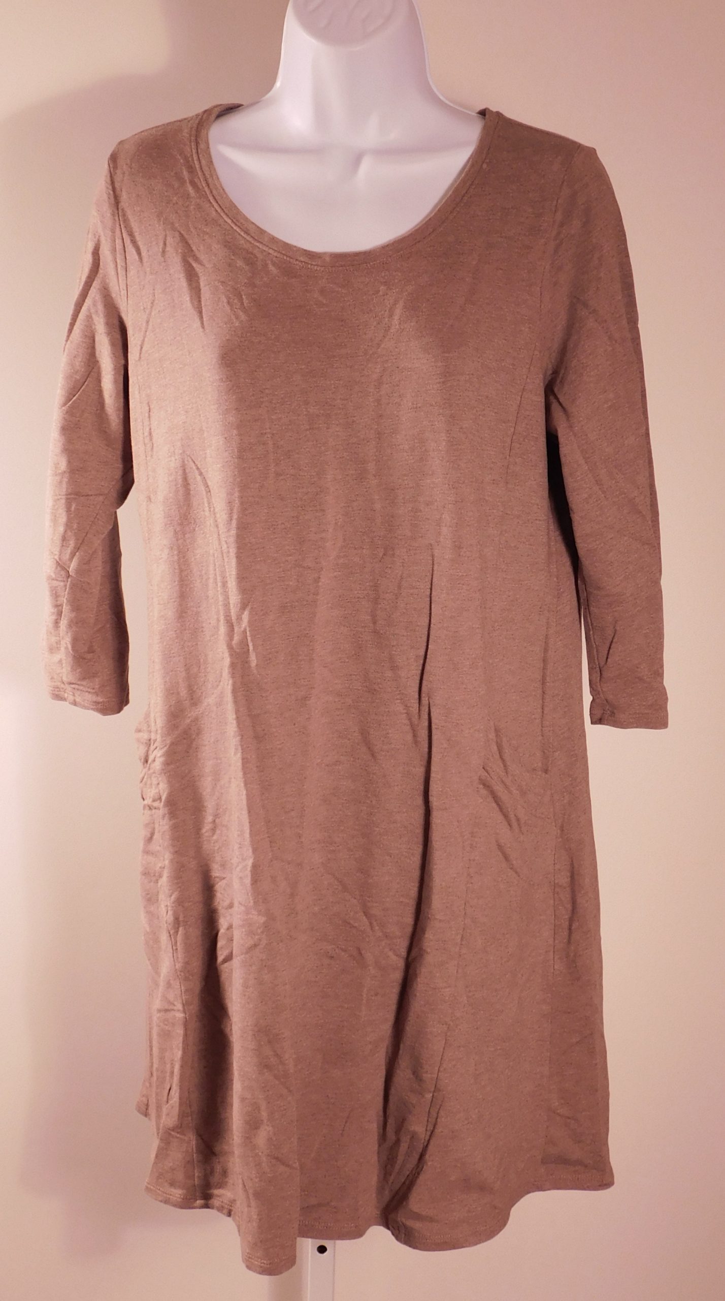 PURE JILL BY JJILL Women's Heathered Brown 3/4 Sleeve Scoop Neck Jersey Knit Dress Sz M - Image 4