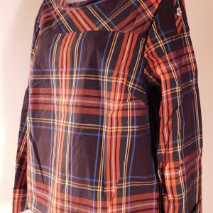 J CREW Women's Black Red Green Blue White Plaid Jeweled Shoulder Buttons Cotton Long Sleeved Tunic Blouse Sz 10