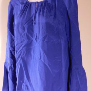 J CREW Women's Blue Keyhole Button Front Flutter Long Sleeved Silk Blouse Sz 8