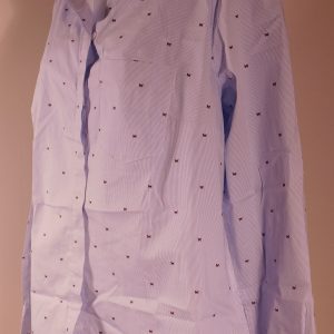 H & M Women's Blue White Stripe W Butterflies Cotton Stretch Long Sleeve Button Front Shirt Sz 10