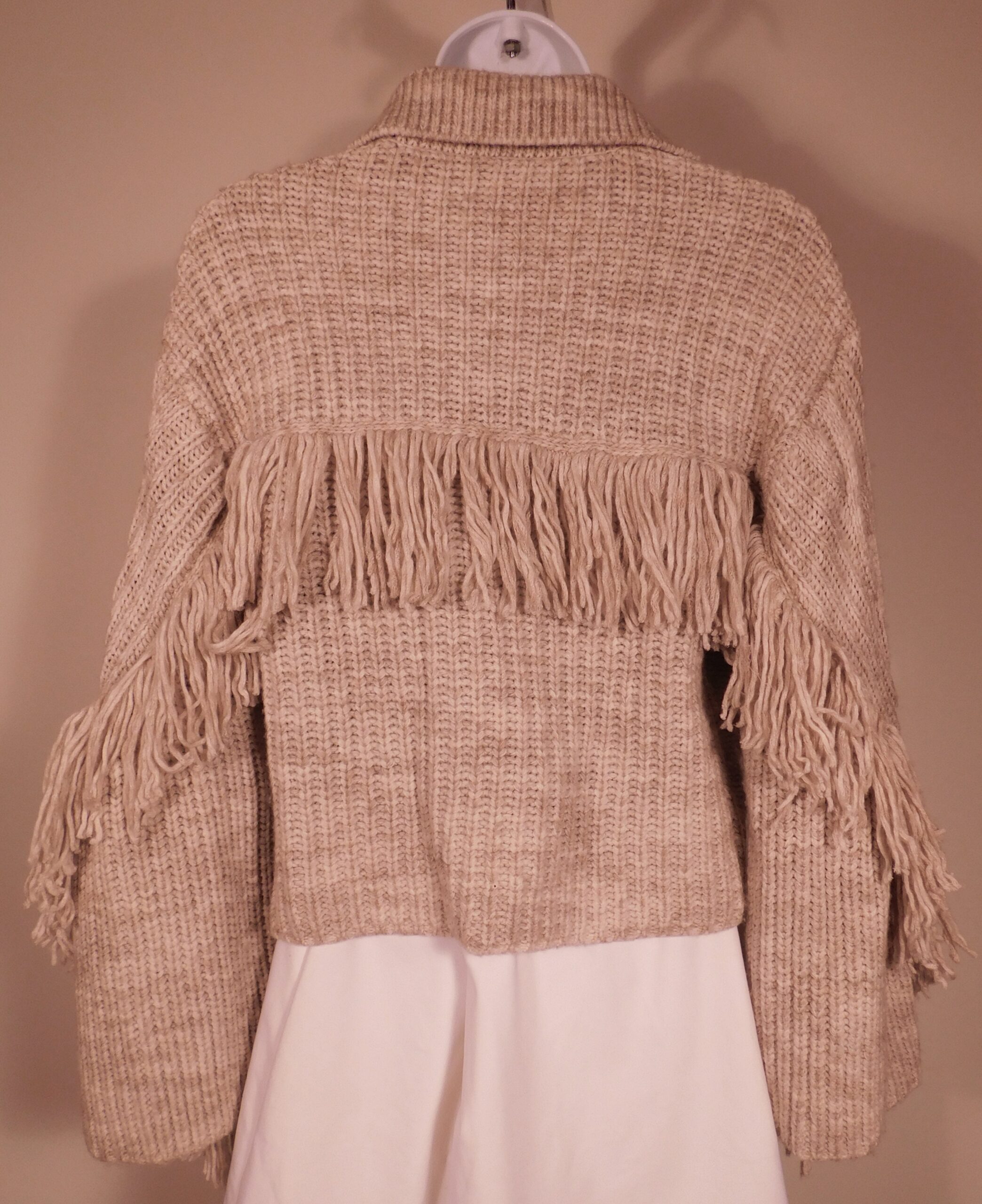 JONATHAN SIMKHAI Women's Oatmeal Collared V-Neck Fringe Trim Pull On Sweater Sz S ($440) - Image 6