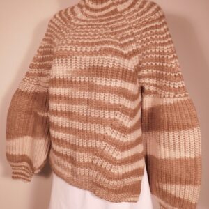 ULLA JOHNSON Women's Camel Ivory Striped High Neck Balloon Sleeve Baby Alpaca Pull On Sweater Sz S ($595)